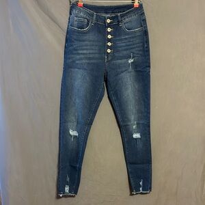 Women's Dark Blue Distressed Jeans